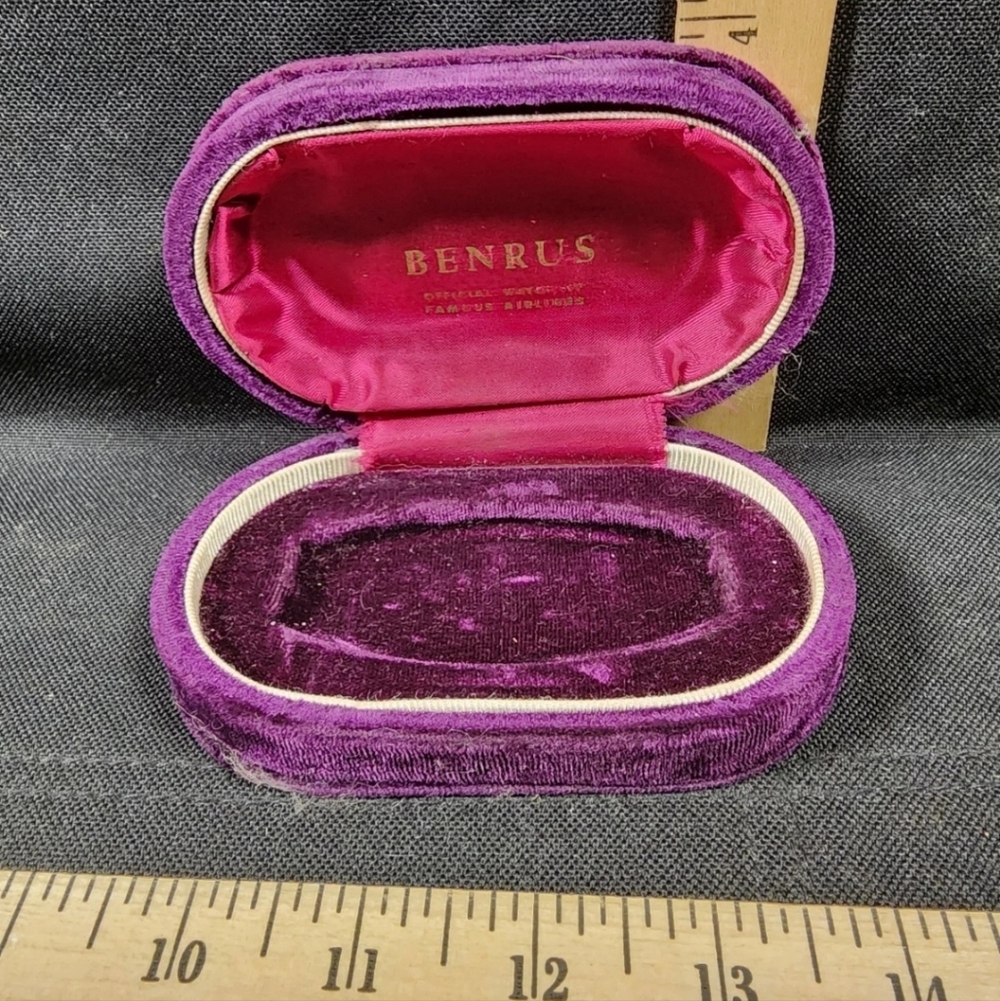 Vintage Benruss Watch Box Empty Box Only Crushed Purple Velvet Great Shape